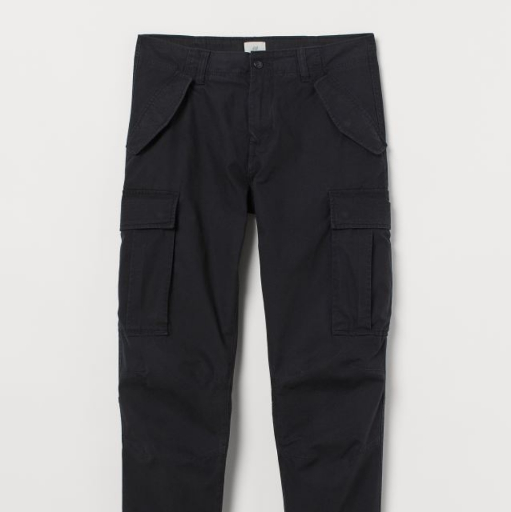 H&M men's black cotton cargo pants 29/30